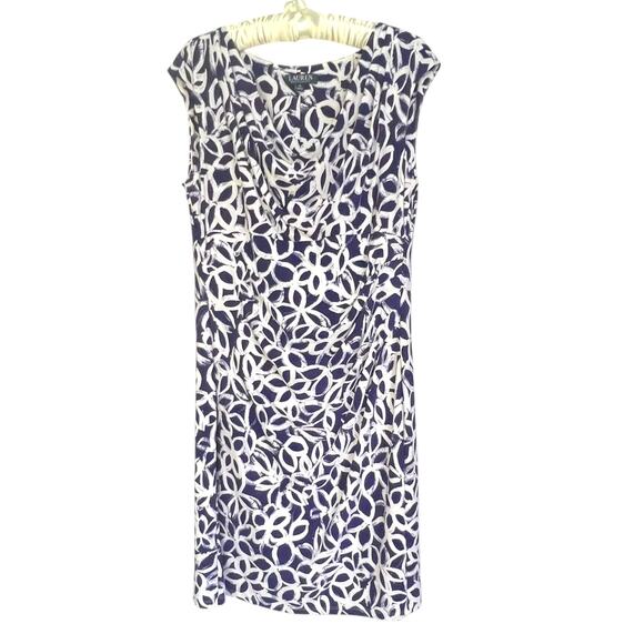 Lauren Ralph Lauren Dresses & Skirts - Lauren Ralph Lauren Blue White Abstract Cap Sleeve Sheath Dress Size 16